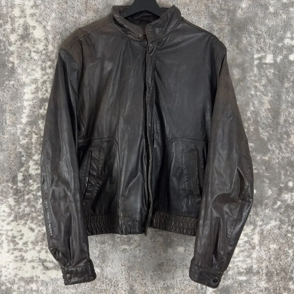 Reed Sportswear Men Size L44 Genuine Leather Moto Jacket Zip Brown Biker Outdoor